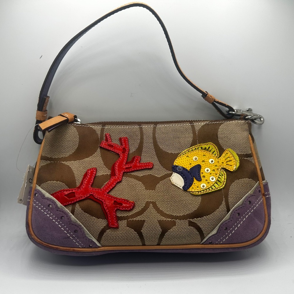 Coach 1491 Signature Fish Coral Applique Demi Shoulder Bag Y2K Brown Purple NWT
